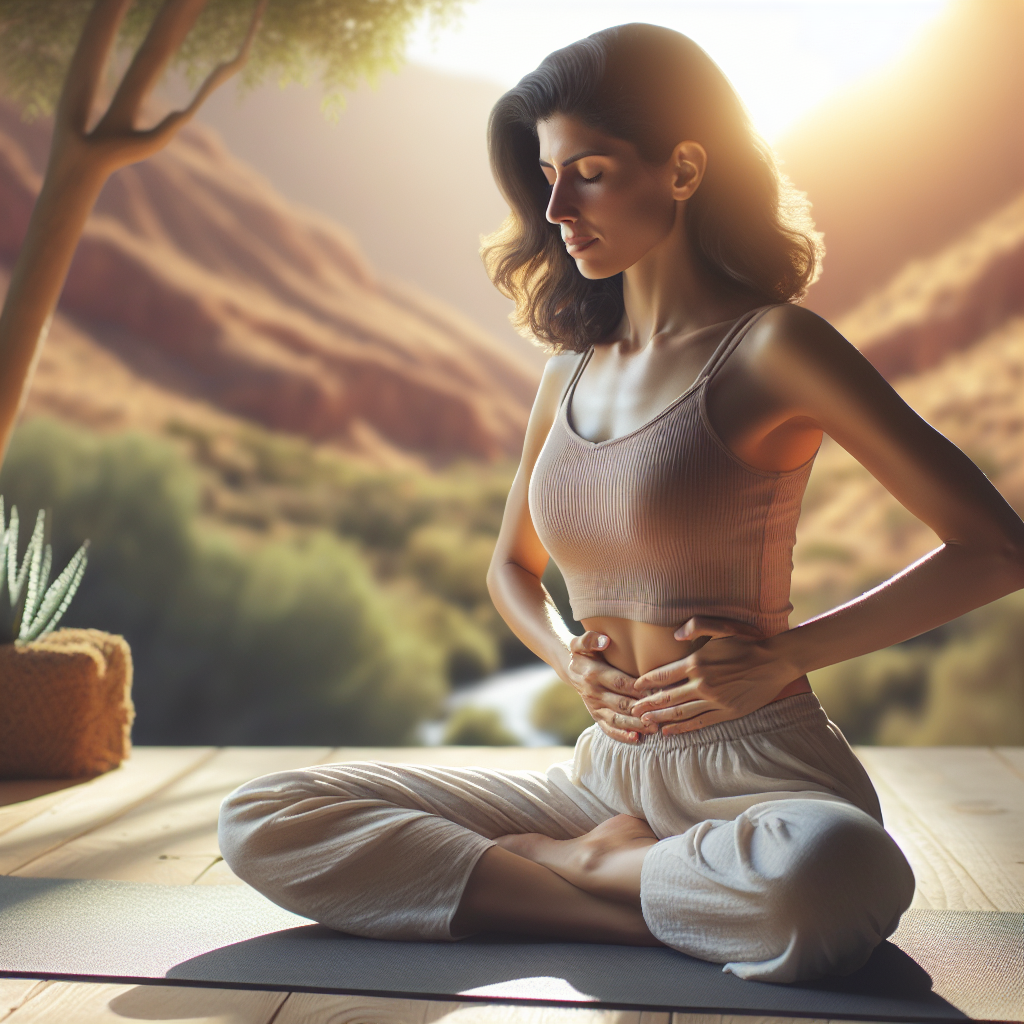 A serene, realistic image of a woman in her late 20s-early 30s, on a yoga mat, gently engaging her core and pelvic floor during postpartum recovery exercises. Her posture is focused and calm, conveying a sense of inner strength and healing. The environment is warm and inviting, bathed in soft, natural light, emphasizing well-being and the journey back to one's body. A feeling of gentle empowerment.